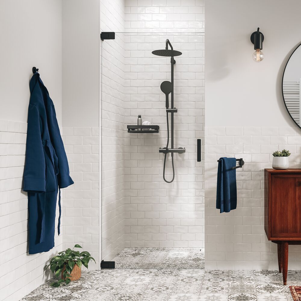 Sealskin Pure porta doccia 100 cm a battente nero opaca/vetro trasparente PU141006195100