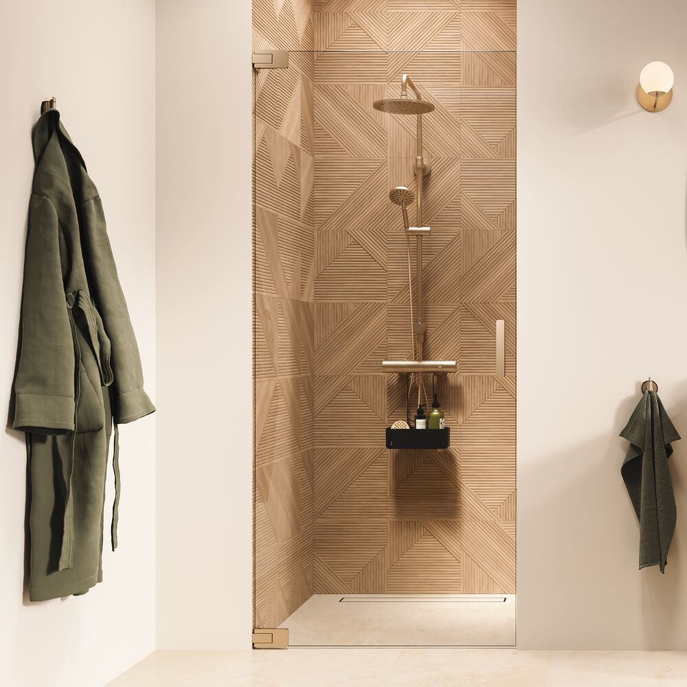 Sealskin Pure porta doccia 90 cm a battente oro spazzolata/vetro trasparente PU140906495100