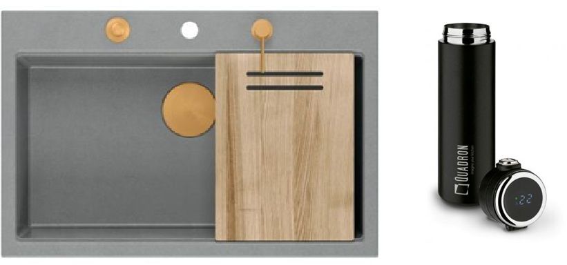 Set lavello GraniteQ Quadron Marc HQM7650U5_PVDC1, bicchiere termico Quadron M0051