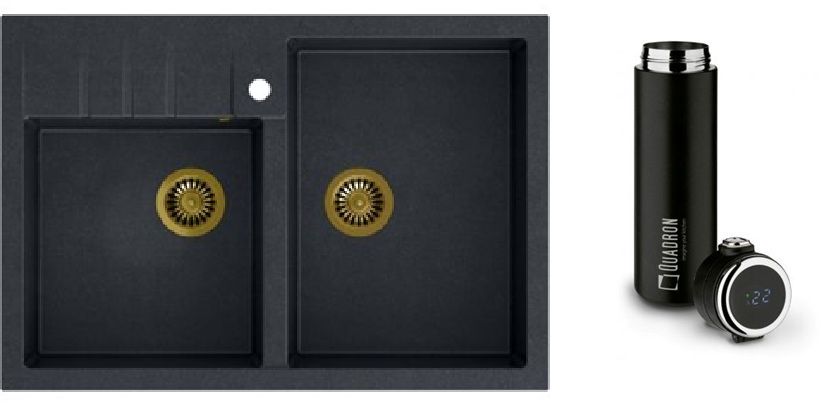 Set lavello GraniteQ Quadron Bill HCQB9062U8_PVDG1, bicchiere termico Quadron M0051