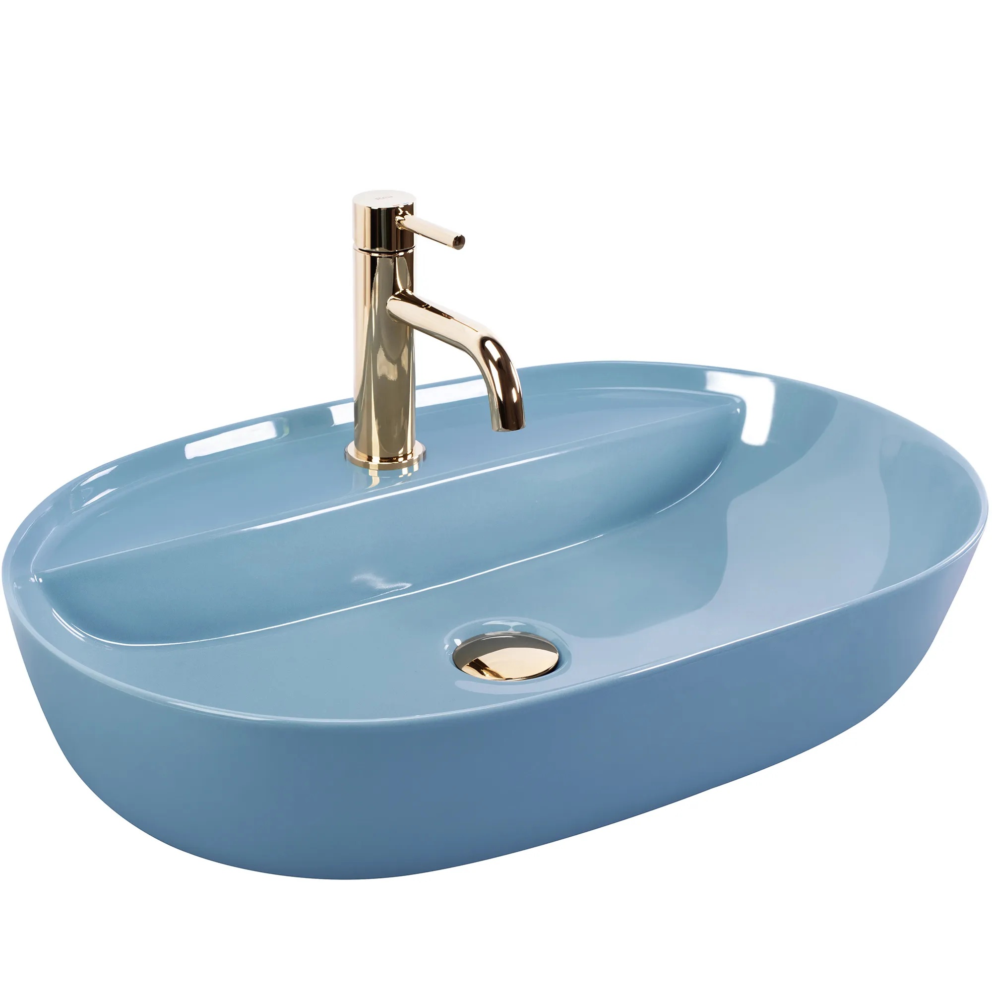 Rea Aura lavabo 60.5x40.5 cm ovale da appoggio blu REA-U6618