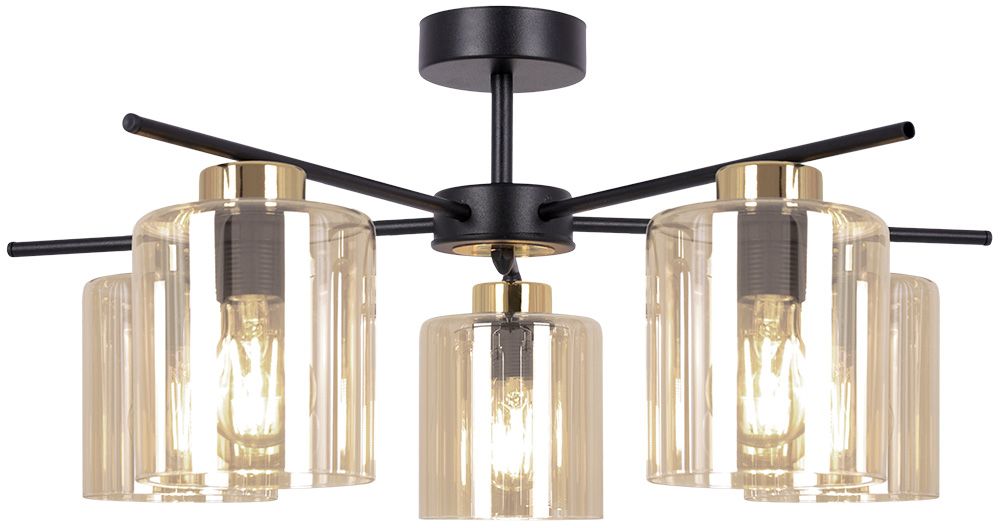 Kaja Aurelia lampada da soffitto 5x15 W nero-oro -ambra K-5522