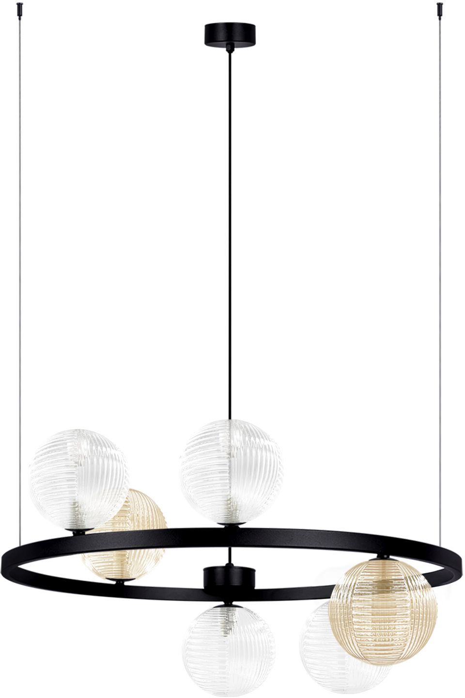 Kaja Saturno lampada sospesa 6x10 W nero-trasparente-ambra K-5697