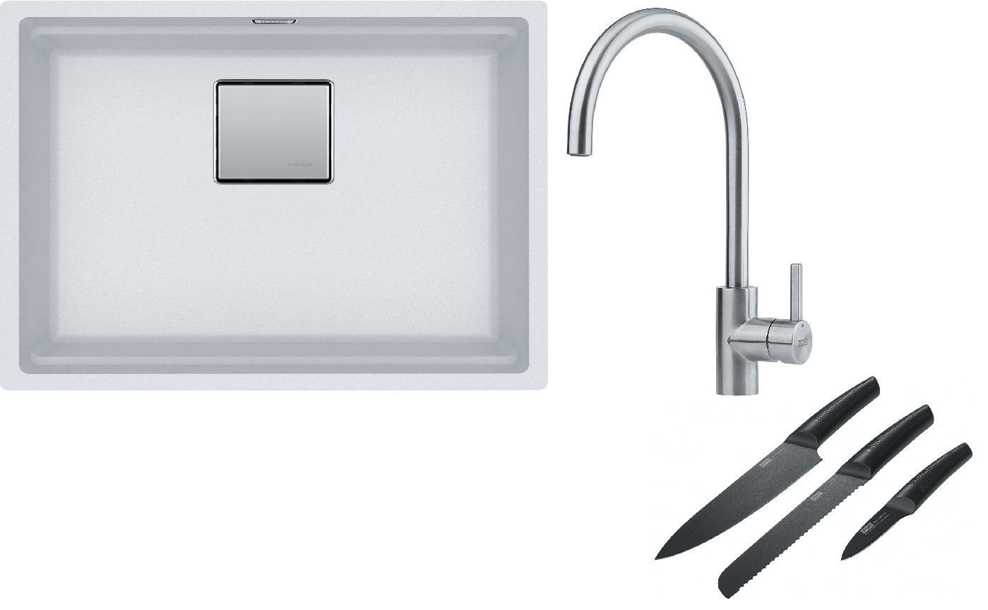 Set lavello in granito Franke Kanon 125.0529.604, rubinetto da cucina Franke Eos 115.0590.044, 112.0545.792
