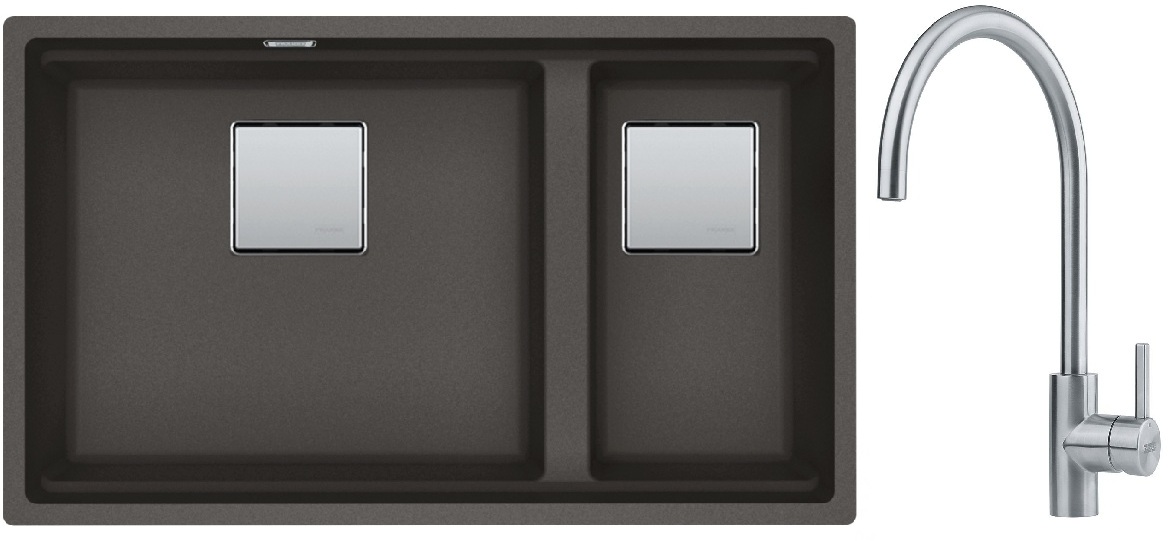 Set lavello in granito Franke Kanon 125.0714.199, rubinetto da cucina Franke Eos 115.0590.044