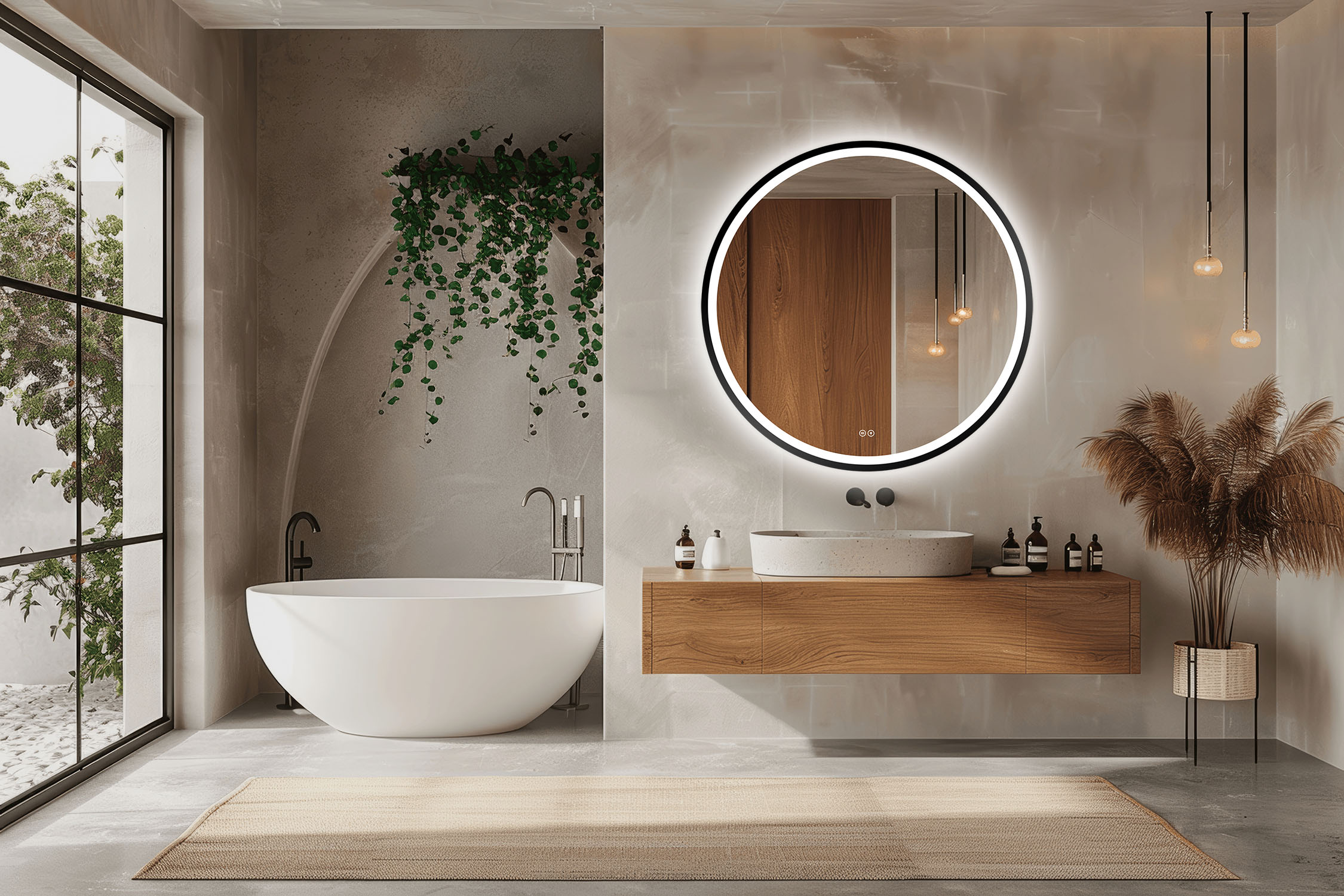 Venti Orion Black specchio 80x80 cm rotonda con illuminazione con tappetino riscaldante nero 5905951180298