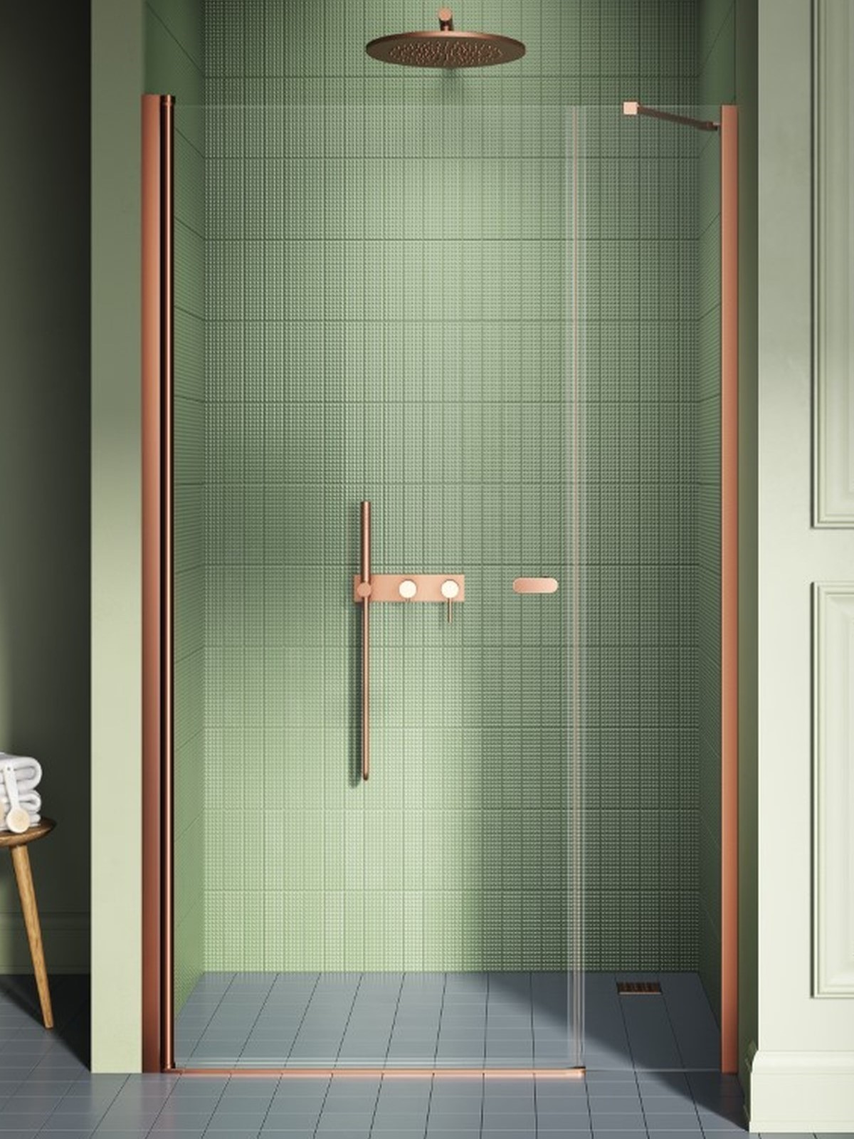 New Trendy New Soleo porta doccia 100 cm a battente rame spazzolata/vetro trasparente D-0946A-WP