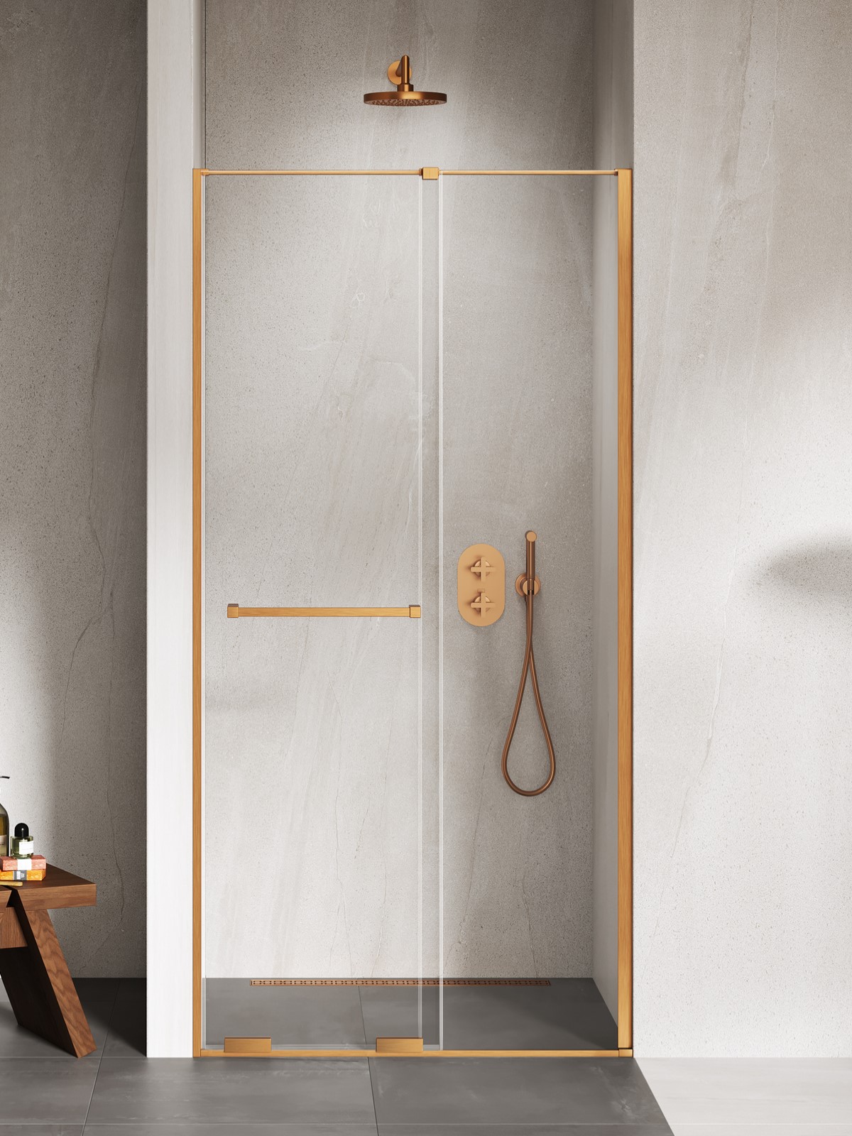 New Trendy Smart porta doccia 140 cm scorrevole rame spazzolata/vetro trasparente EXK-7656