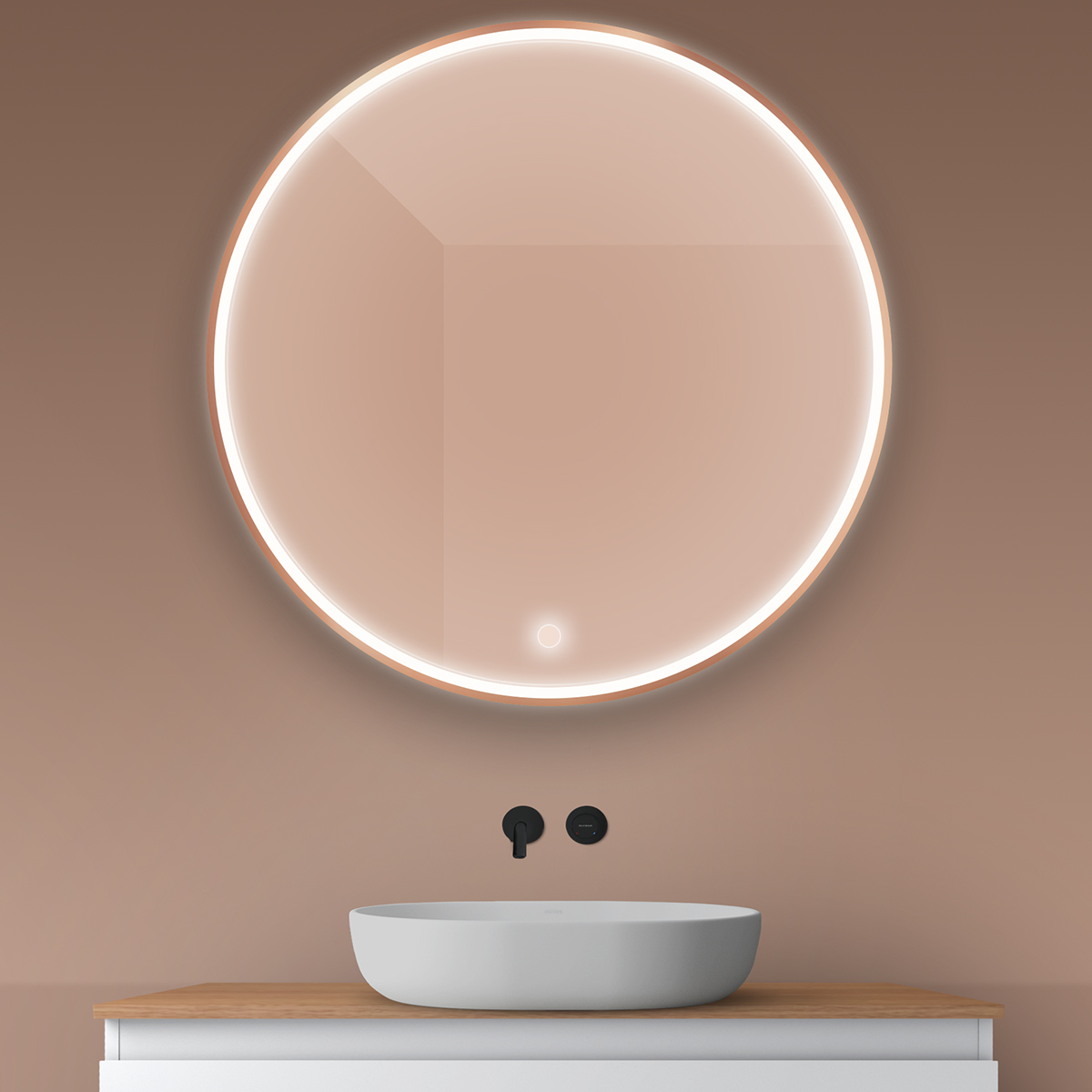 Oltens Nordlis specchio 100x100 cm rotonda con illuminazione con tappetino riscaldante 64102610