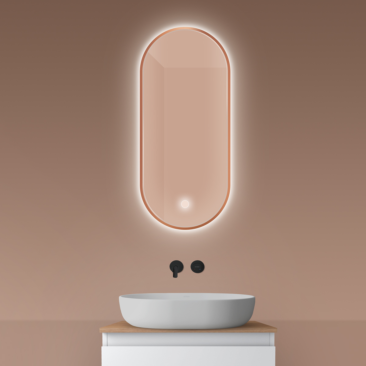 Oltens Nordlis specchio 40x90 cm ovale con illuminazione con tappetino riscaldante 64113610