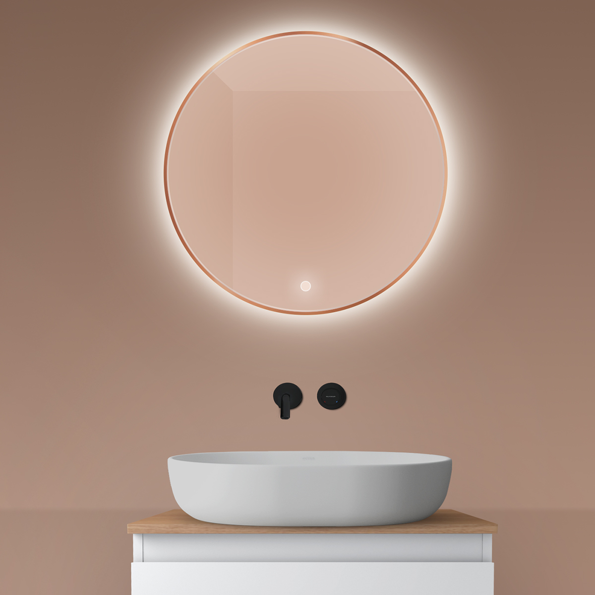 Oltens Nordlis specchio 60x60 cm rotonda con illuminazione con tappetino riscaldante 64108610