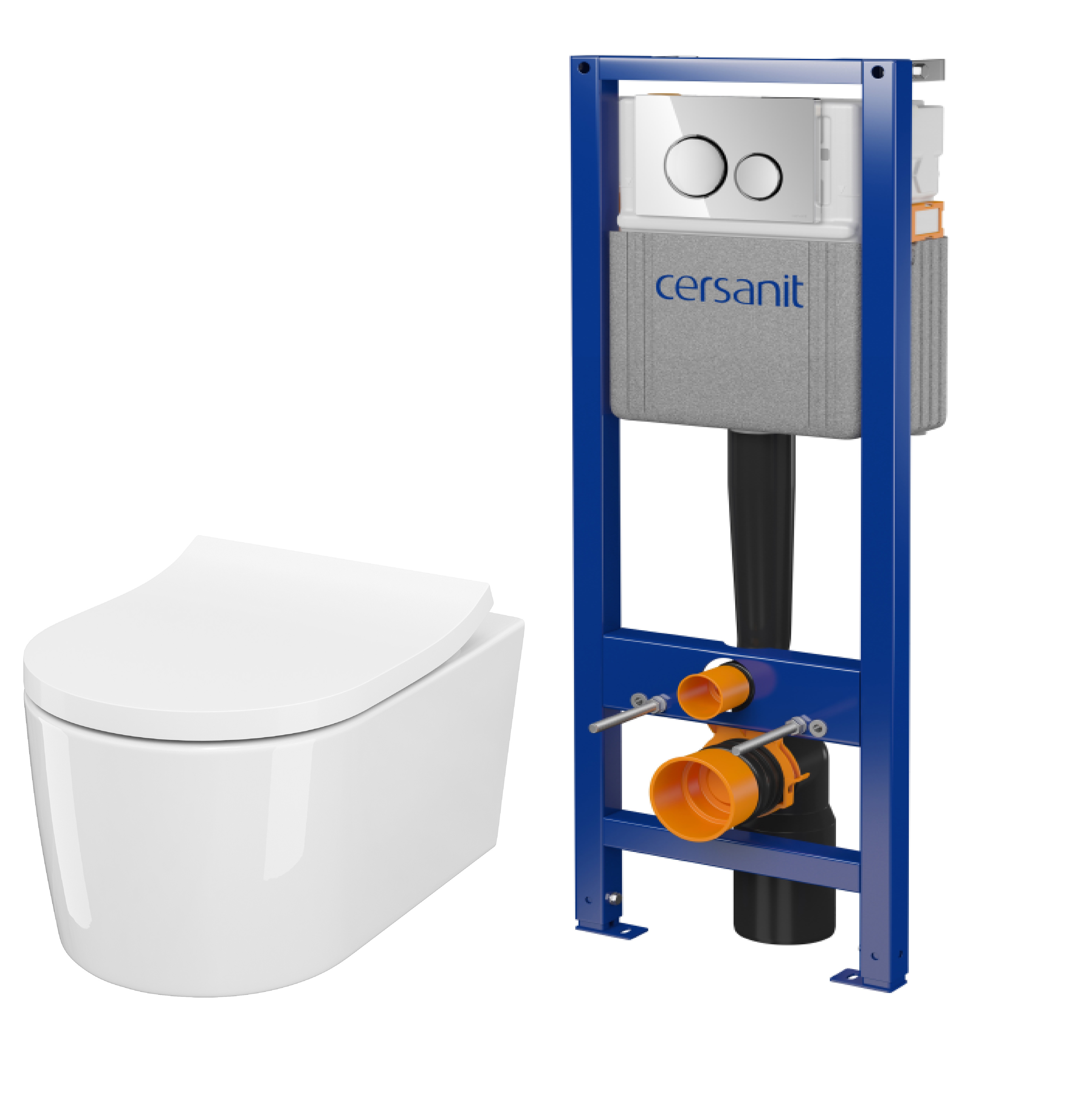 Set vaso WC con copriwater a discesa lenta Cersanit Inverto S701-419, set modulo di installazione con placca di comando Cersanit S701-778