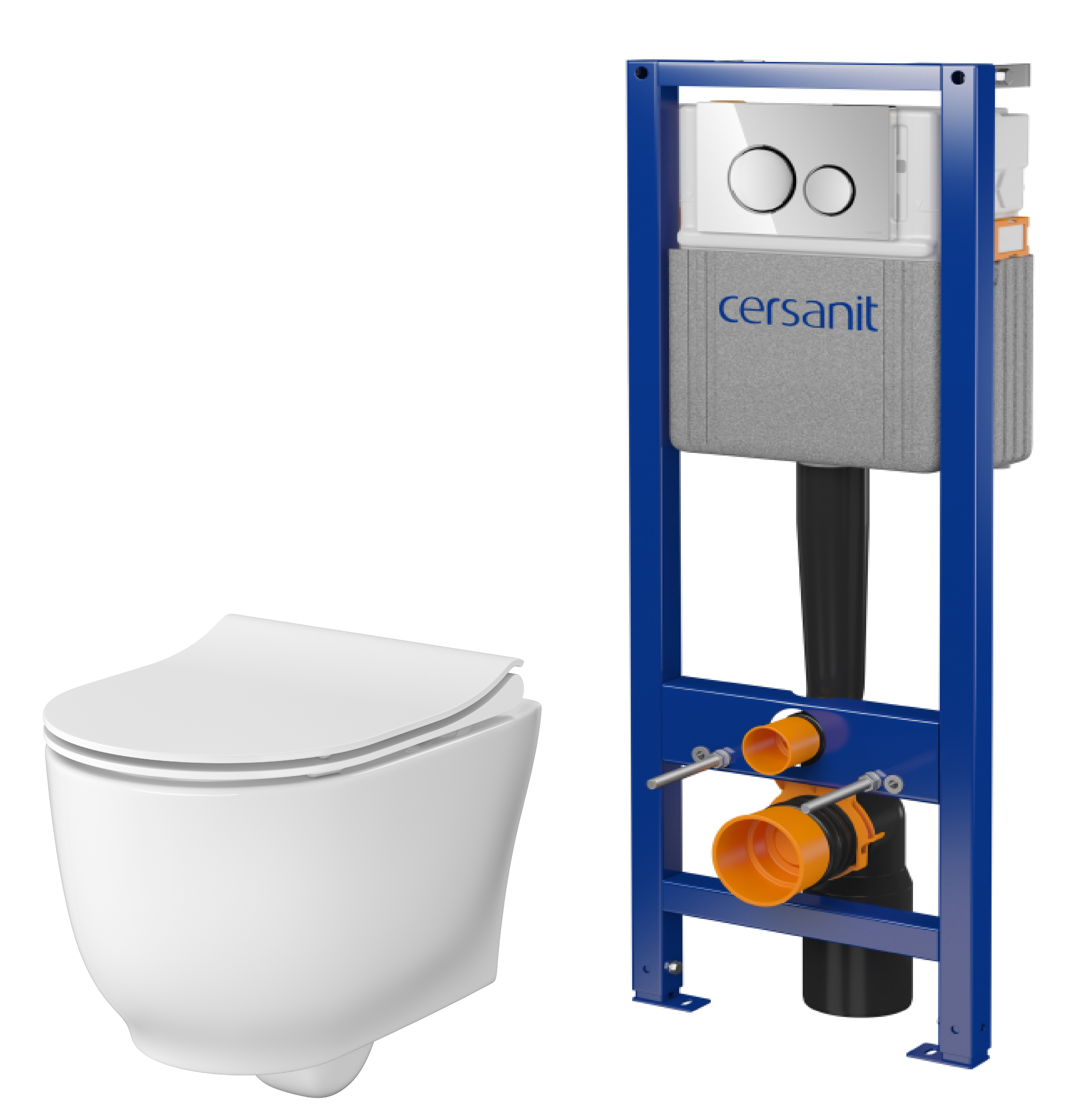 Set vaso WC con copriwater a discesa lenta Cersanit Luna S701-871, set modulo di installazione con placca di comando Cersanit S701-778