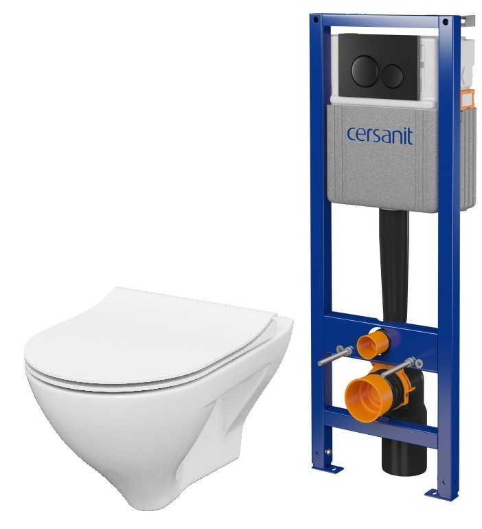 Set vaso WC con copriwater a discesa lenta Cersanit Mille S701-453, set modulo di installazione con placca di comando Cersanit S701-779