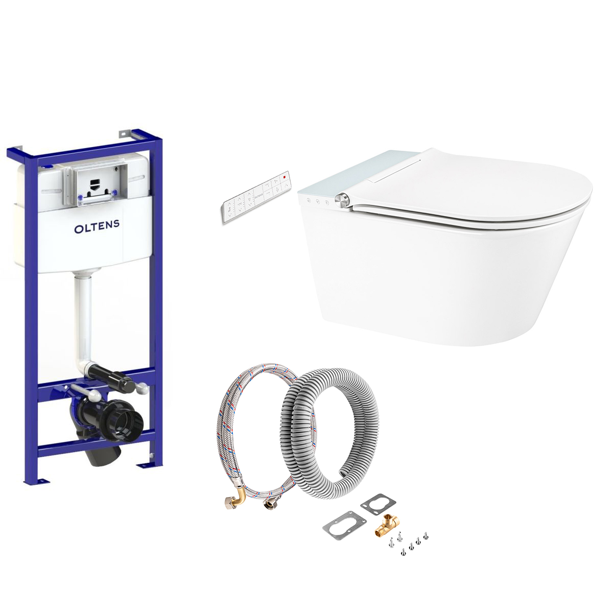 Set vaso con sedile bidet Oltens SmartFrisk 42038000, modulo di installazione Oltens Triberg 50001000, 59019000