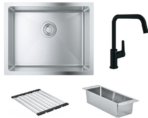 Set lavello in acciaio Grohe K700 31574SD1, rubinetto da cucina Grohe Start 304702430, 40852SD0, 40856SD0