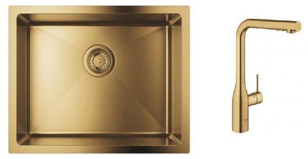 Set rubinetto da cucina Grohe Essence 30270GN0, lavello in acciaio Grohe K700 31574GN1