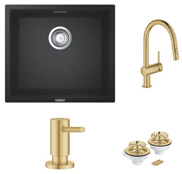 Set rubinetto da cucina Grohe Minta 32321GN2, lavello in granito Grohe K700 31653AP0, 40535GN0, 40997GN0