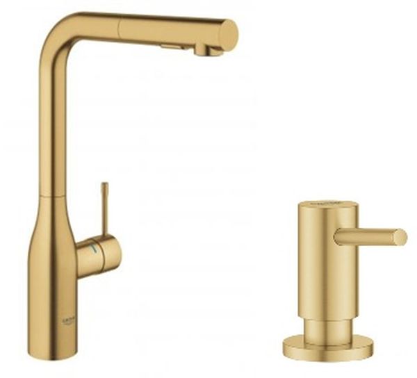 Set rubinetto da cucina Grohe Essence 30270GN0, dispenser di liquidi Grohe Cosmopolitan 40535GN0