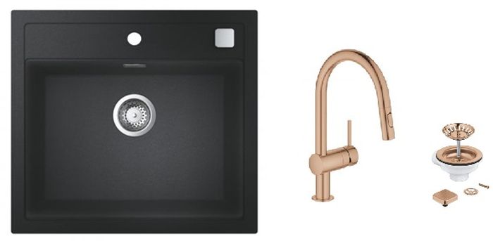 Set lavello in granito Grohe K700 31651AP0, rubinetto da cucina Grohe Minta 32321DL2, 40400DL0
