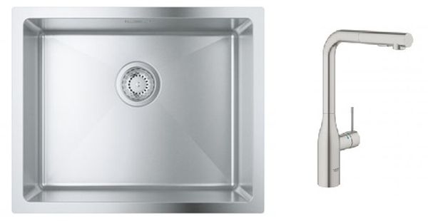 Set rubinetto da cucina Grohe Essence 30270DC0, lavello in acciaio Grohe K700 31574SD1