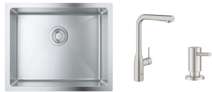 Set rubinetto da cucina Grohe Essence 30270DC0, lavello in acciaio Grohe K700 31574SD1, 40535DC0