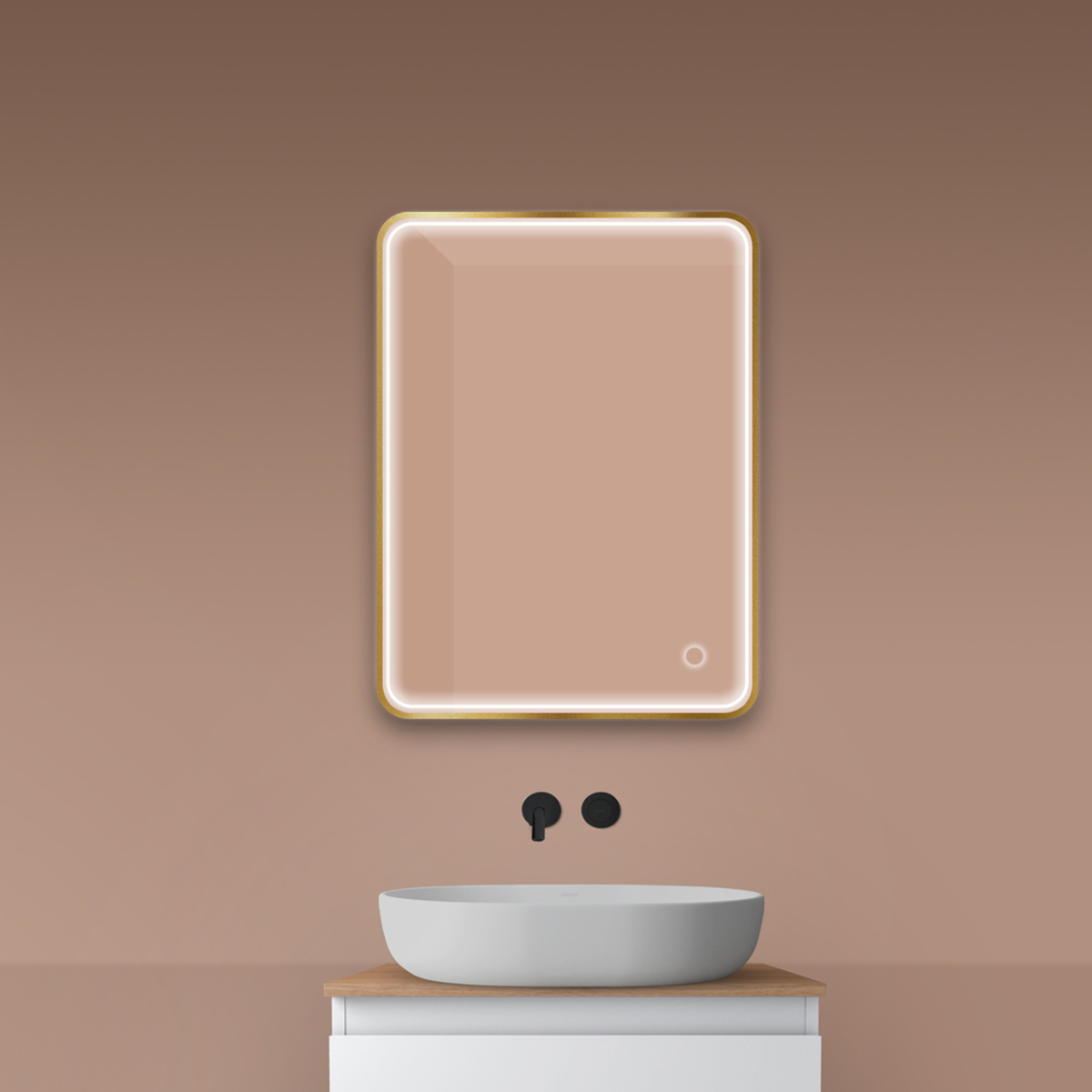 Oltens Nordlis specchio 60x80 cm rettangolare con illuminazione con tappetino riscaldante oro 64116810