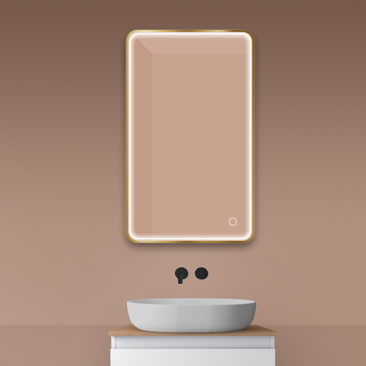 Oltens Nordlis specchio 60x100 cm rettangolare con illuminazione con tappetino riscaldante oro 64117810