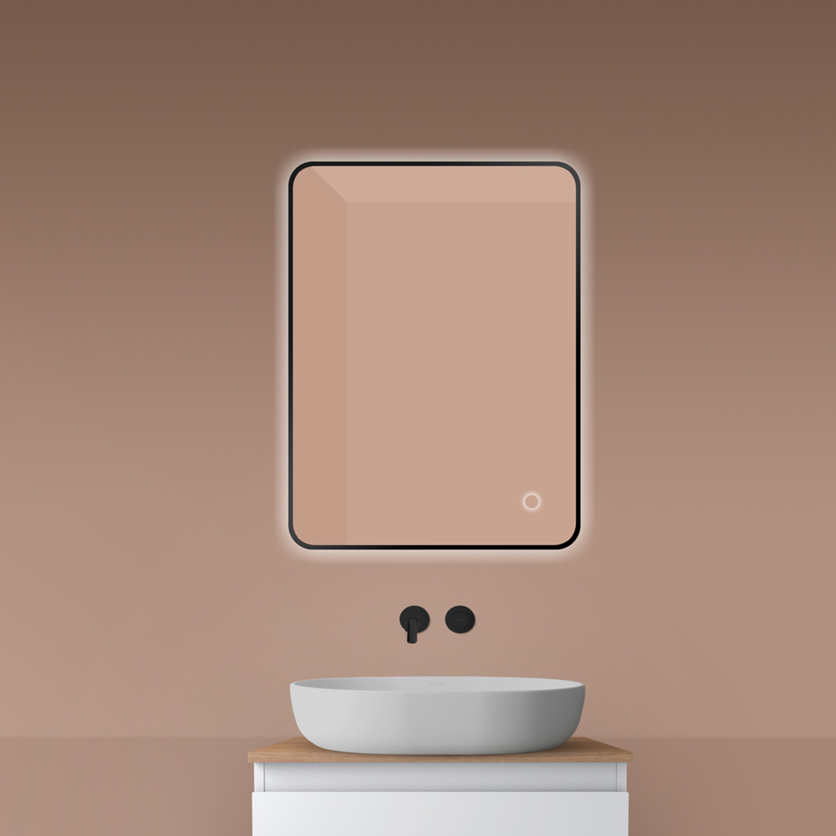 Oltens Nordlis specchio 60x80 cm rettangolare con illuminazione con tappetino riscaldante nero 64119300