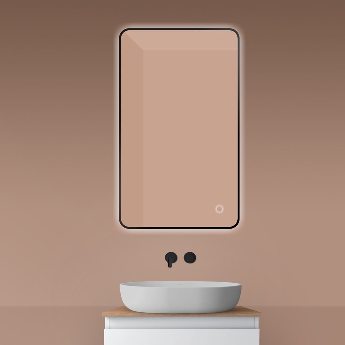 Oltens Nordlis specchio 60x100 cm rettangolare con illuminazione con tappetino riscaldante nero 64120300