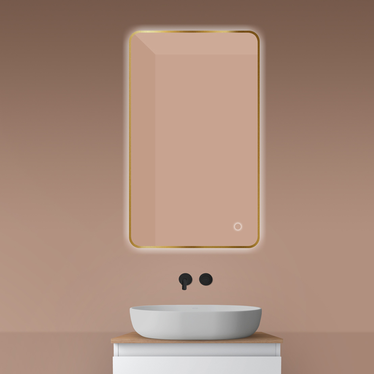 Oltens Nordlis specchio 60x100 cm rettangolare con illuminazione con tappetino riscaldante oro 64120810