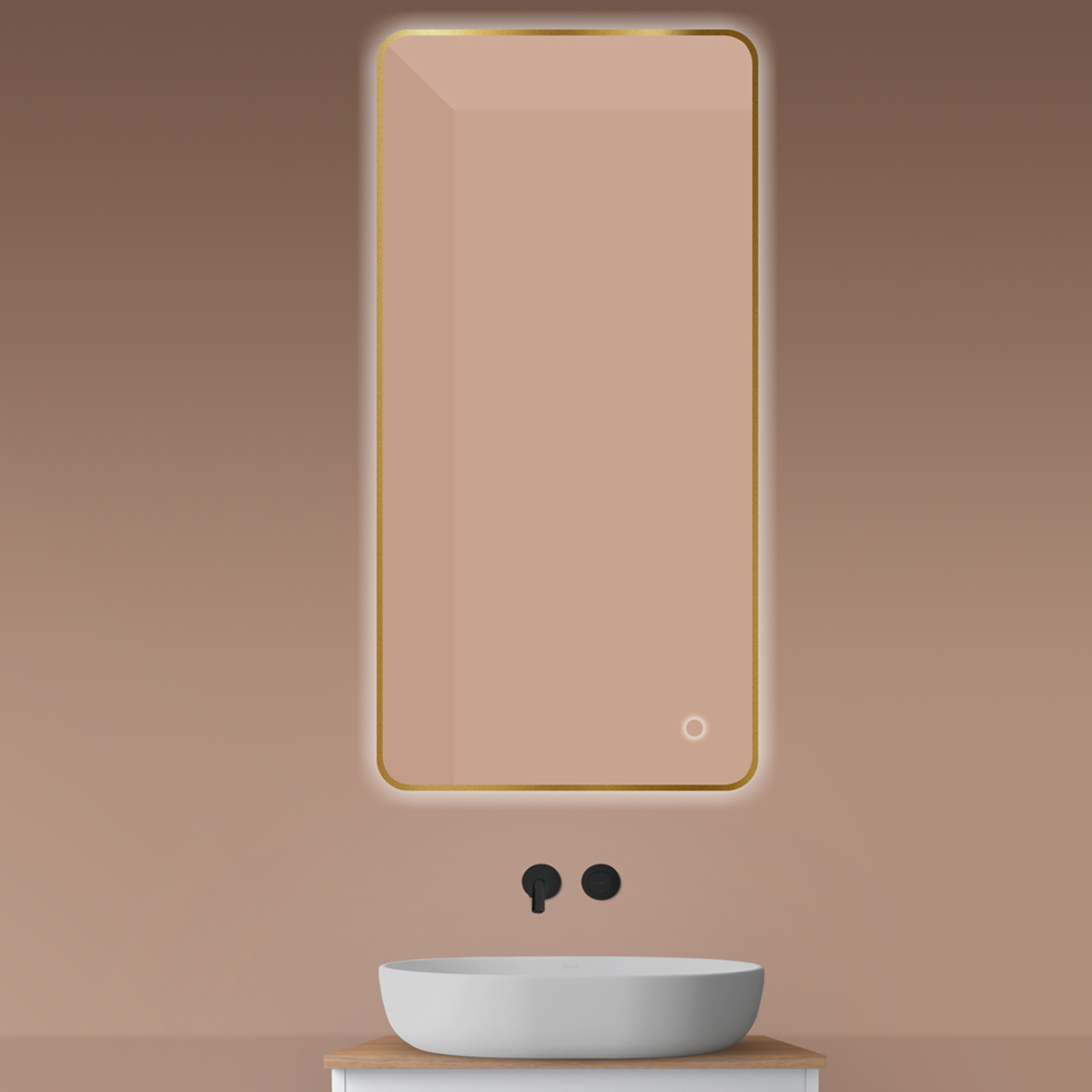 Oltens Nordlis specchio 60x120 cm rettangolare con illuminazione con tappetino riscaldante oro 64121810