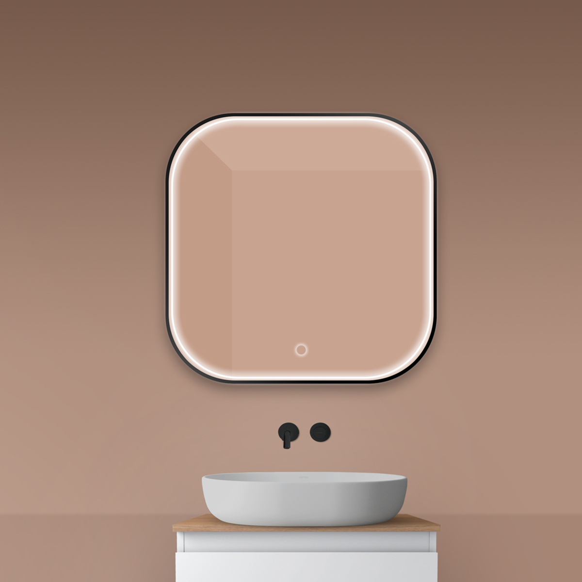 Oltens Nordlis specchio 80x80 cm quadrata con illuminazione con tappetino riscaldante nero 64122300