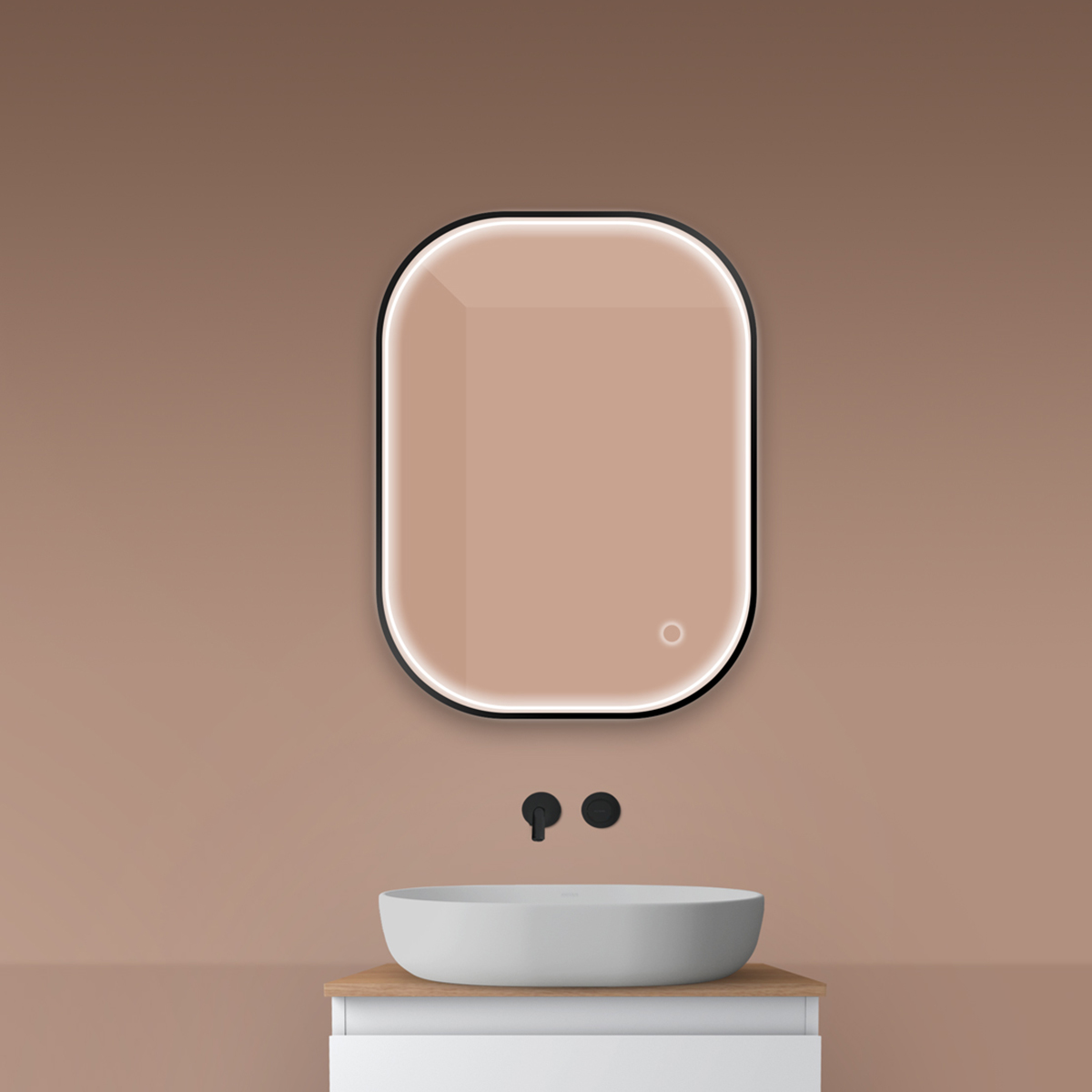 Oltens Nordlis specchio 60x80 cm rettangolare con illuminazione con tappetino riscaldante nero 64123300