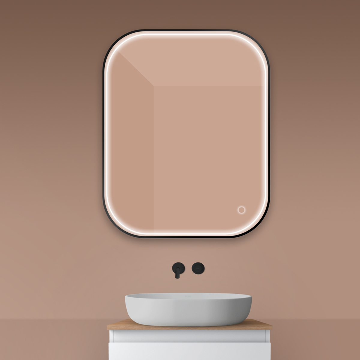 Oltens Nordlis specchio 80x100 cm rettangolare con illuminazione con tappetino riscaldante nero 64124300