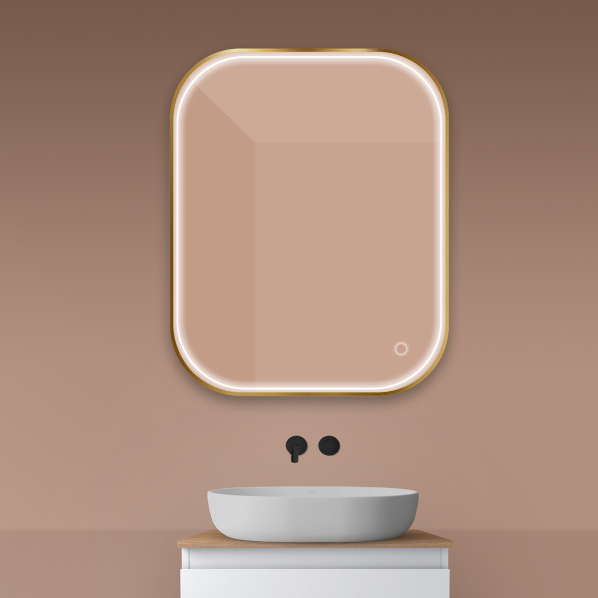 Oltens Nordlis specchio 80x100 cm rettangolare con illuminazione con tappetino riscaldante oro 64124810