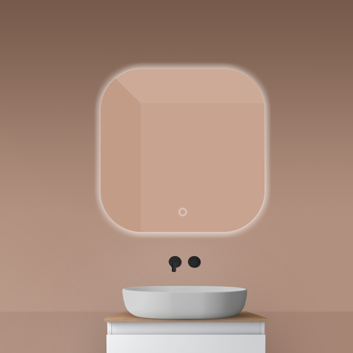 Oltens Nordlis specchio 80x80 cm quadrata con illuminazione con tappetino riscaldante 64125000