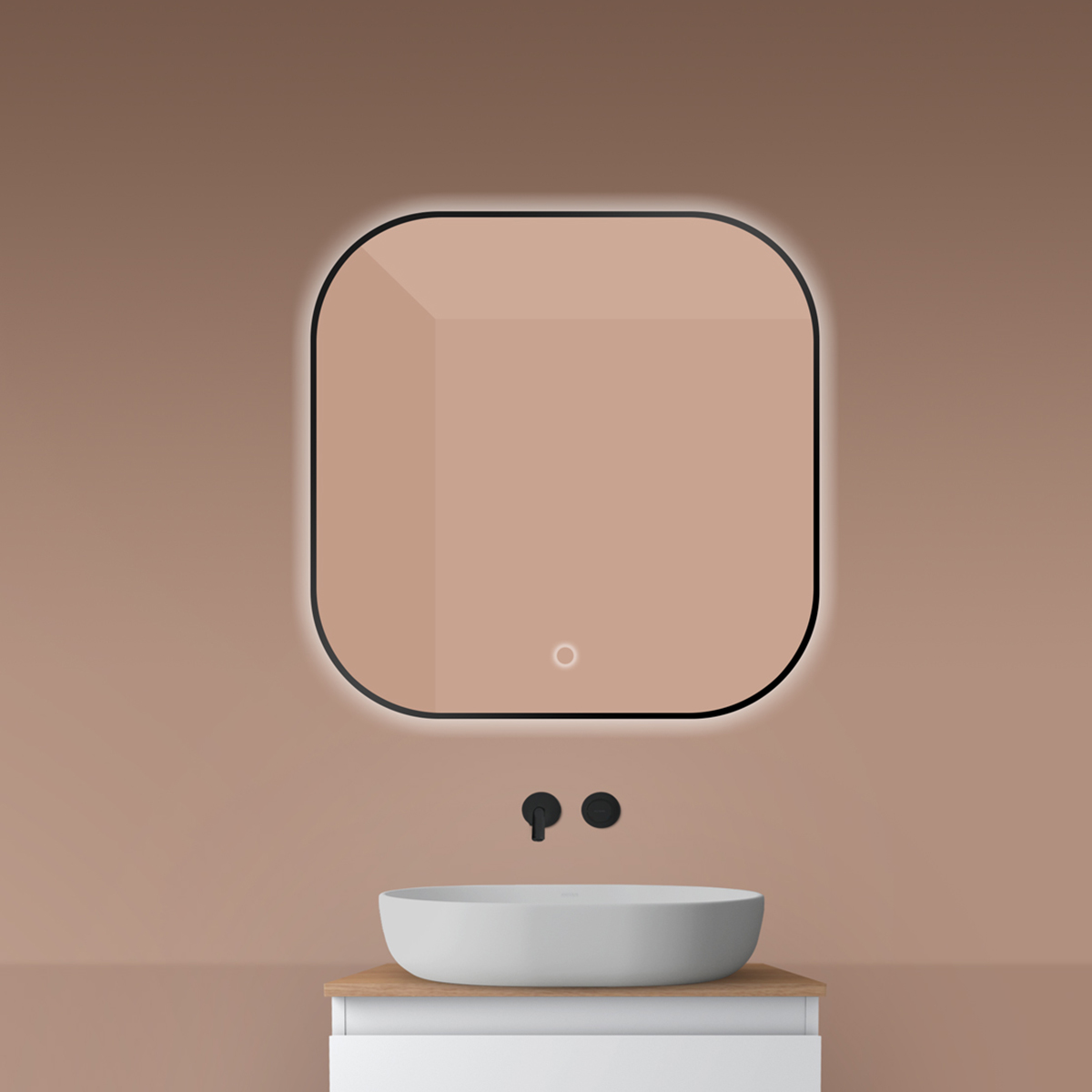 Oltens Nordlis specchio 80x80 cm quadrata con illuminazione con tappetino riscaldante nero 64125300