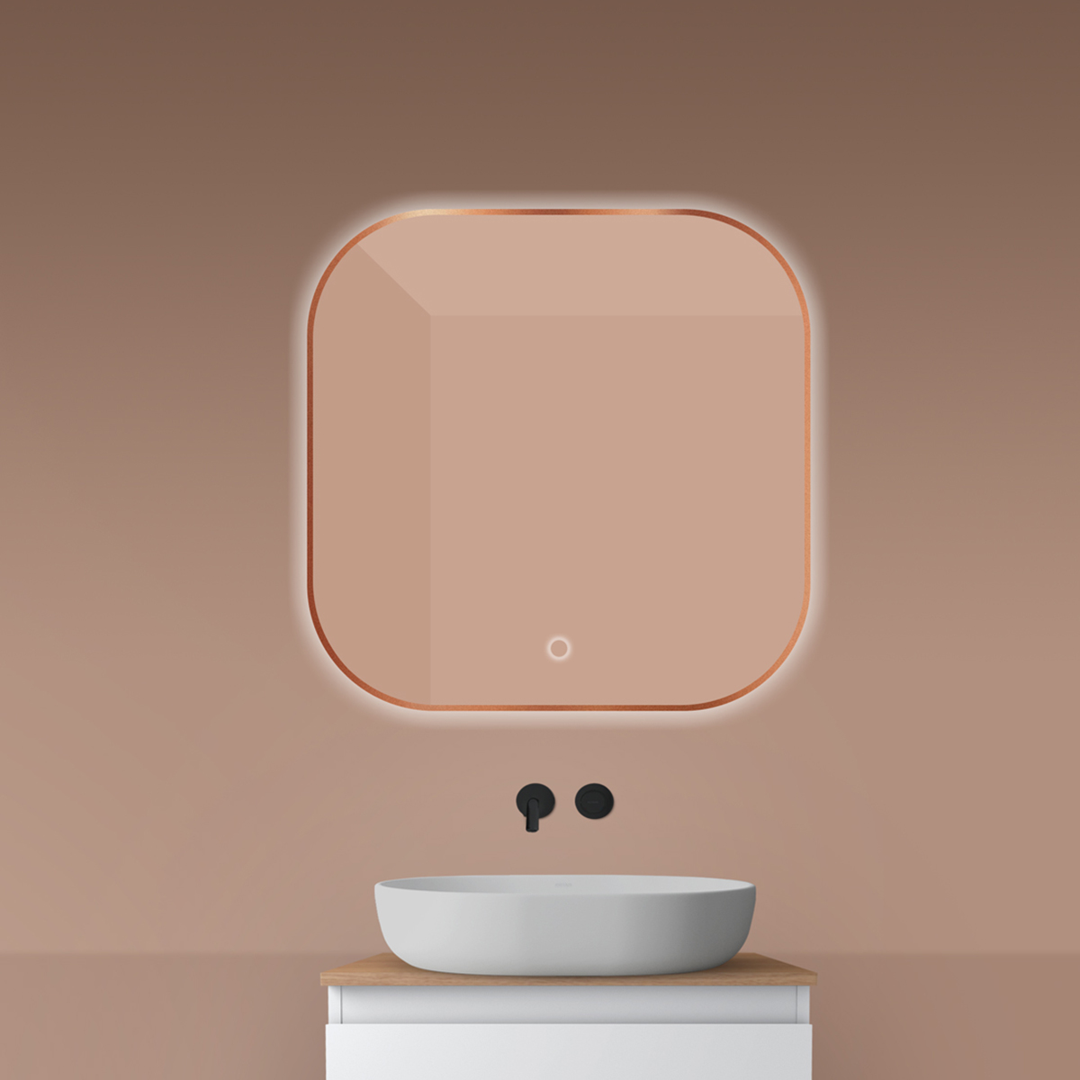 Oltens Nordlis specchio 80x80 cm quadrata con illuminazione con tappetino riscaldante 64125610