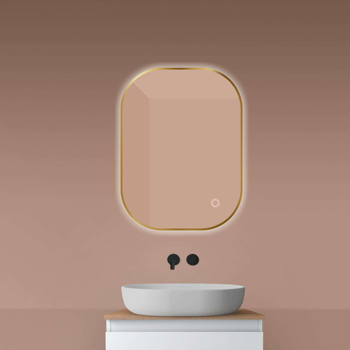 Oltens Nordlis specchio 60x80 cm rettangolare con illuminazione con tappetino riscaldante oro 64126810