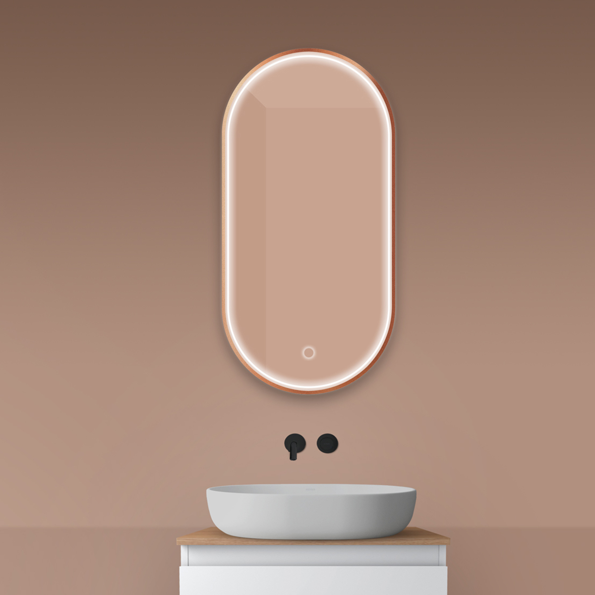 Oltens Nordlis specchio 50x100 cm ovale con illuminazione con tappetino riscaldante 64128610