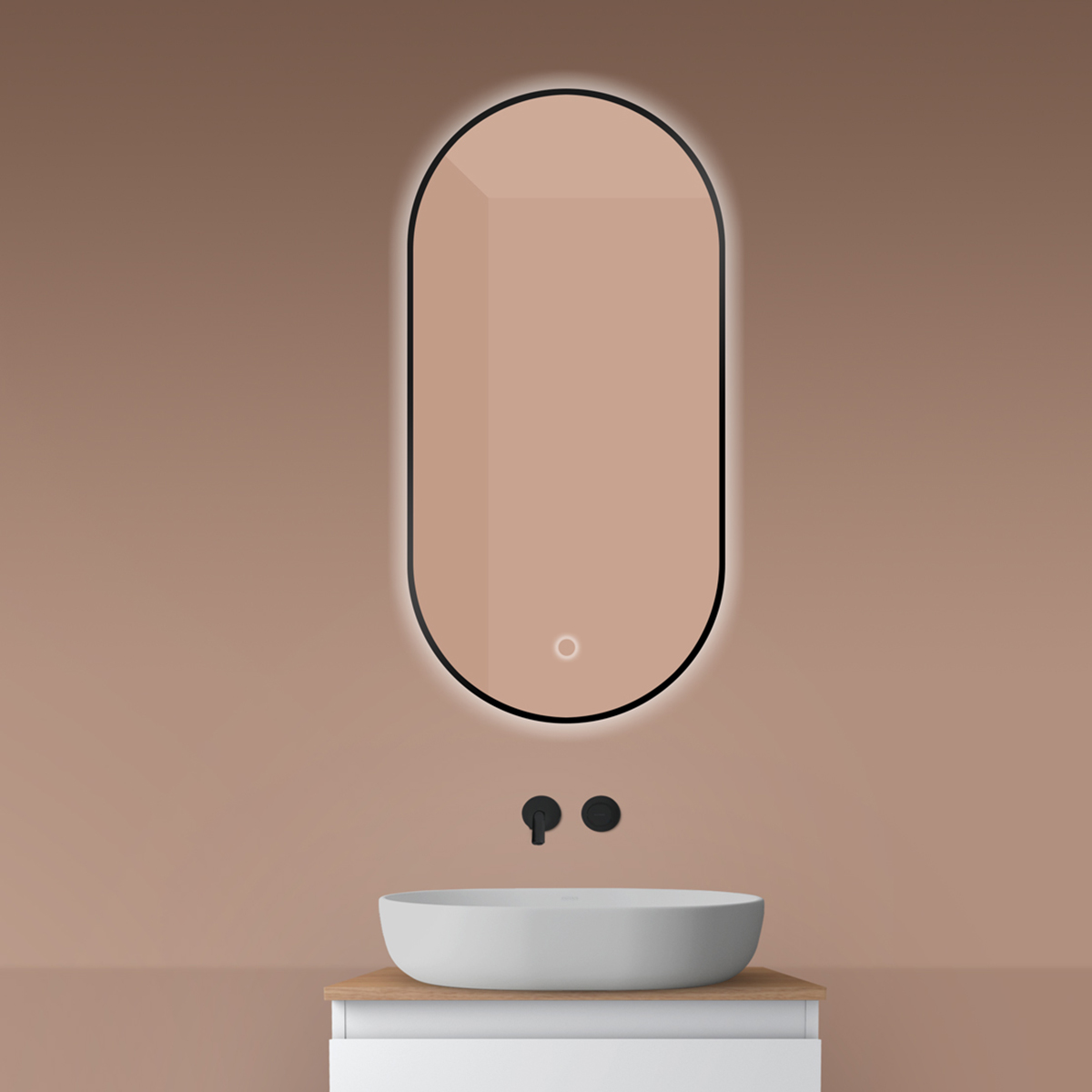 Oltens Nordlis specchio 50x100 cm ovale con illuminazione con tappetino riscaldante nero 64129300