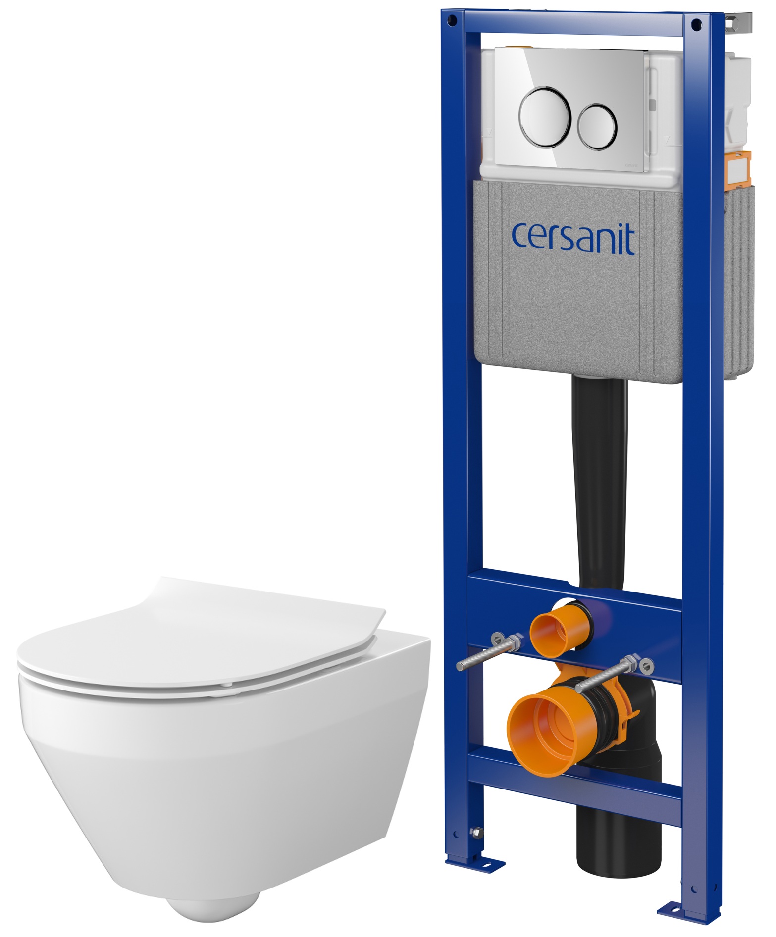 Set vaso WC con copriwater a discesa lenta Cersanit Crea S701-927, set modulo di installazione con placca di comando Cersanit S701-778