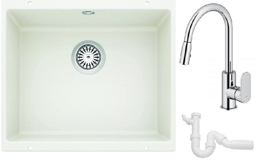 Set lavello in granito Blanco Rotan 500-U 523076, rubinetto da cucina Oltens Lista 35202100, 137267