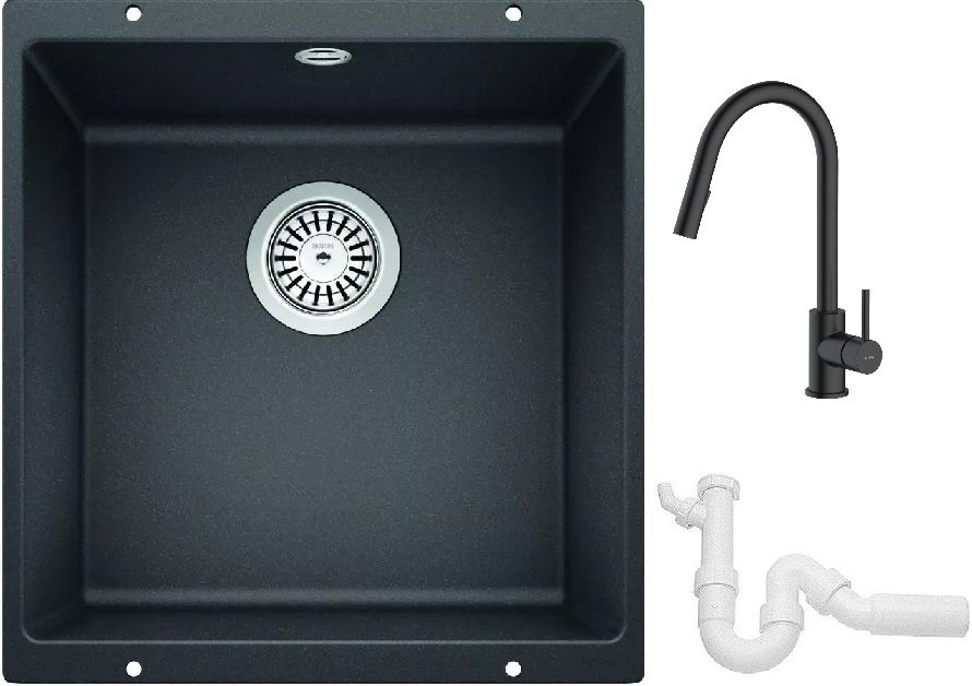 Set lavello in granito Blanco Rotan 400-U 521332, rubinetto da cucina Oltens Litla 35204300, 137267