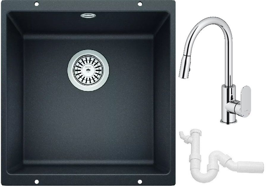 Set lavello in granito Blanco Rotan 400-U 521332, rubinetto da cucina Oltens Lista 35202100, 137267