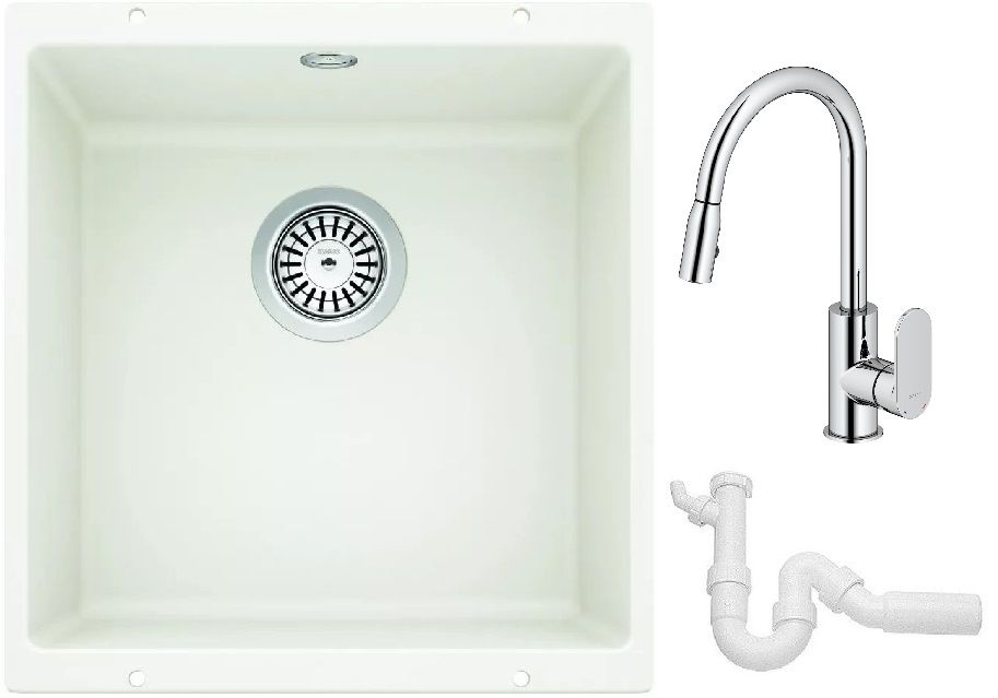 Set lavello in granito Blanco Rotan 400-U 521334, rubinetto da cucina Oltens Lista 35202100, 137267