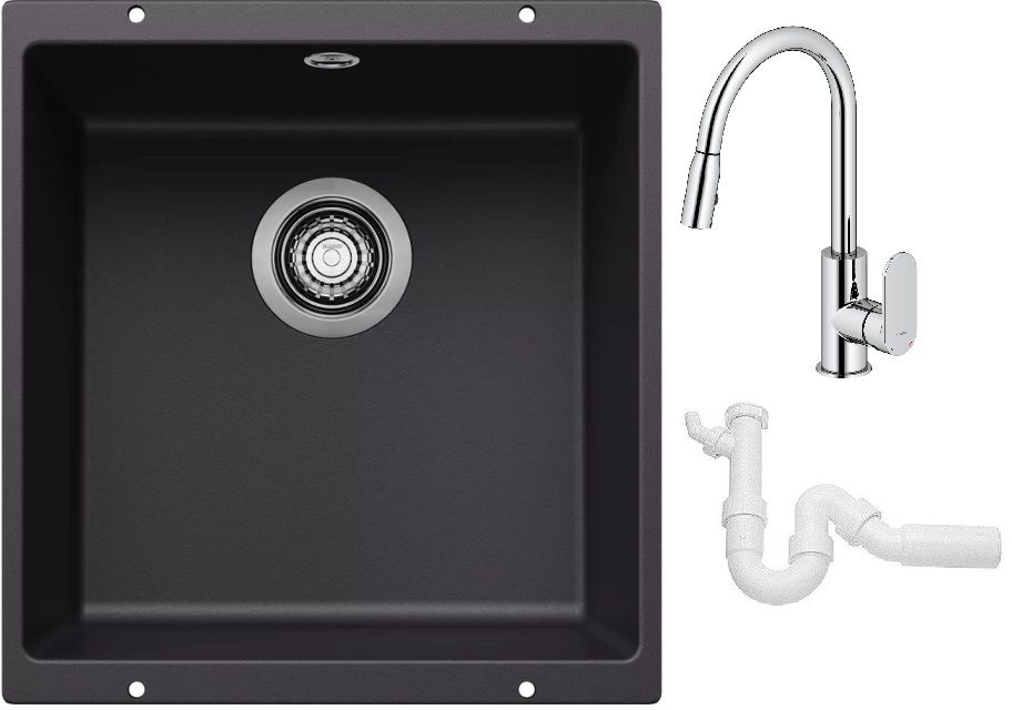 Set lavello in granito Blanco Rotan 400-U 526097, rubinetto da cucina Oltens Lista 35202100, 137267