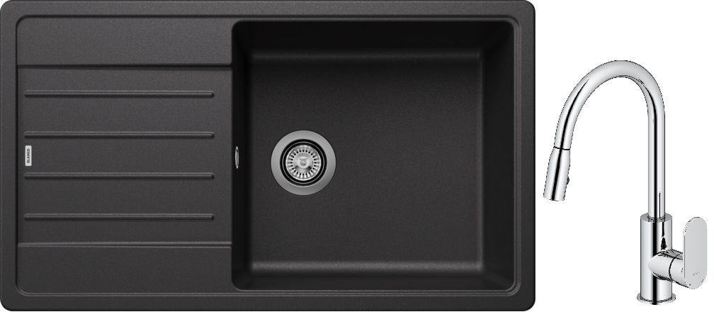 Set lavello in granito Blanco Legra XL 6 S 523326, rubinetto da cucina Oltens Lista 35202100