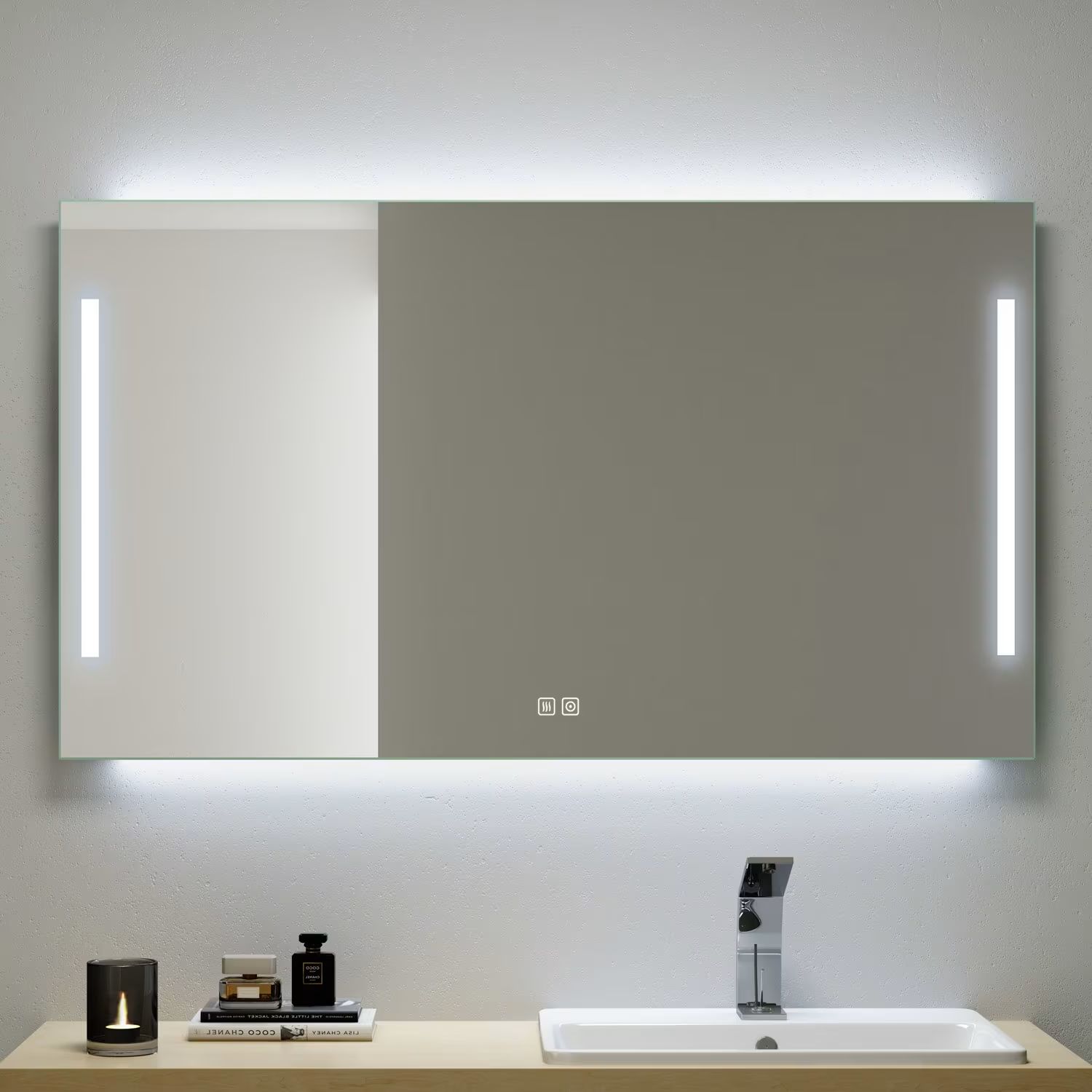 Kronenbach Sun specchio 60x60 cm quadrata con illuminazione argento US606082KBSNLEDN